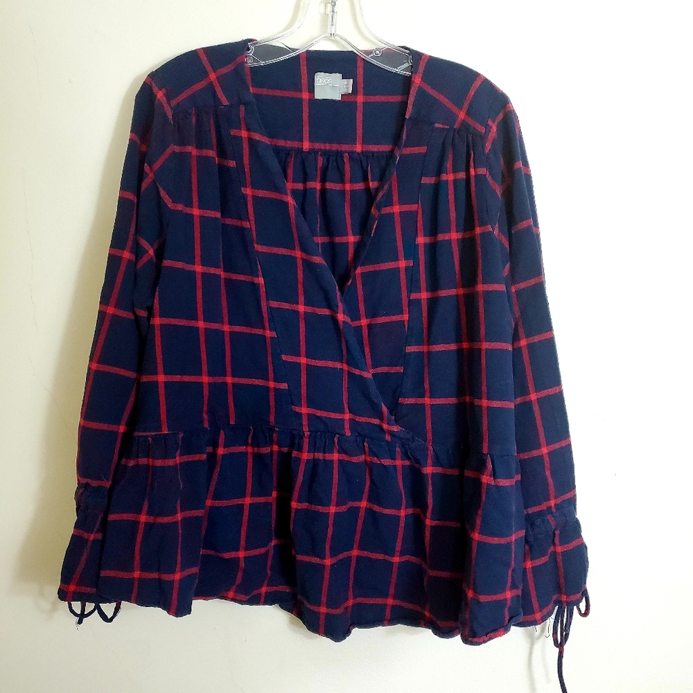 Asos Blue Red Plaid Long Sleeve Top